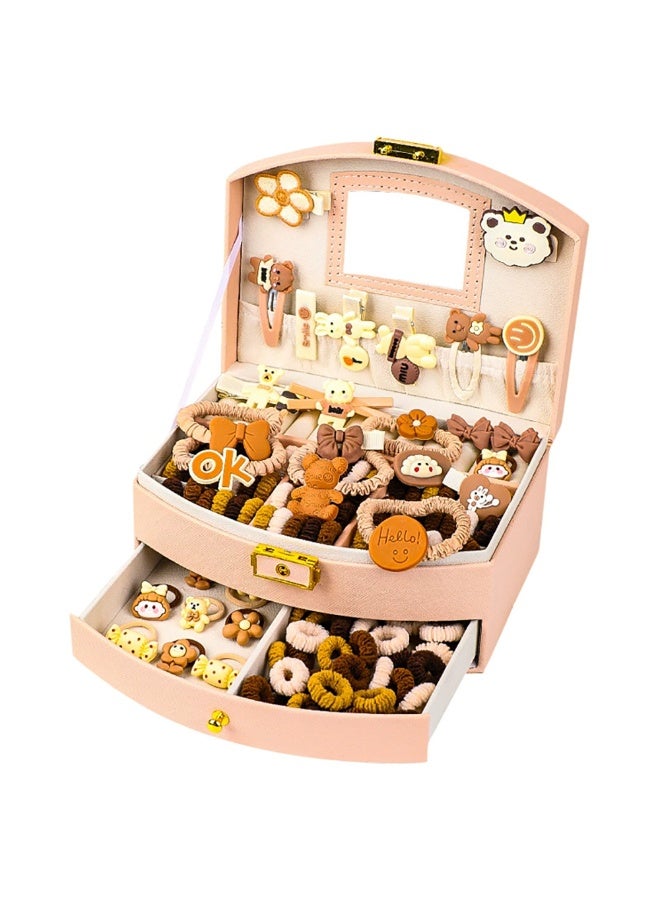 Hair Accessories for Girls, Cute Khaki Hair Accessories Set including Clips, Ties, Barrettes and Bows with Pink Storage Box for Kids Age 3-10 (XX-FSLH1) - Image 2