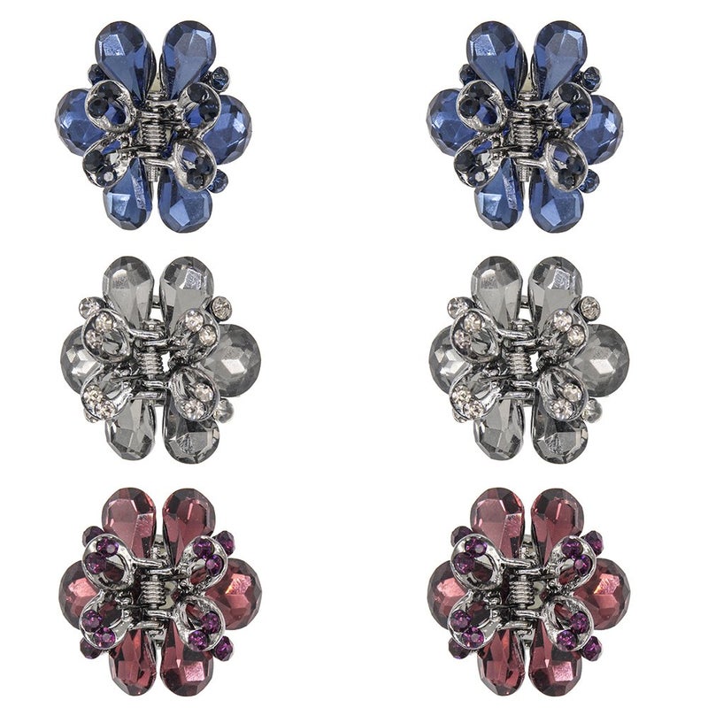 Carede 1.2 inch Rhinestone Butterfly Claw Hair Clips Hair Clamp,Crystal Bow Hair Jaw Clip Barrettes for Girls Women,Pack of 6 - Image 1