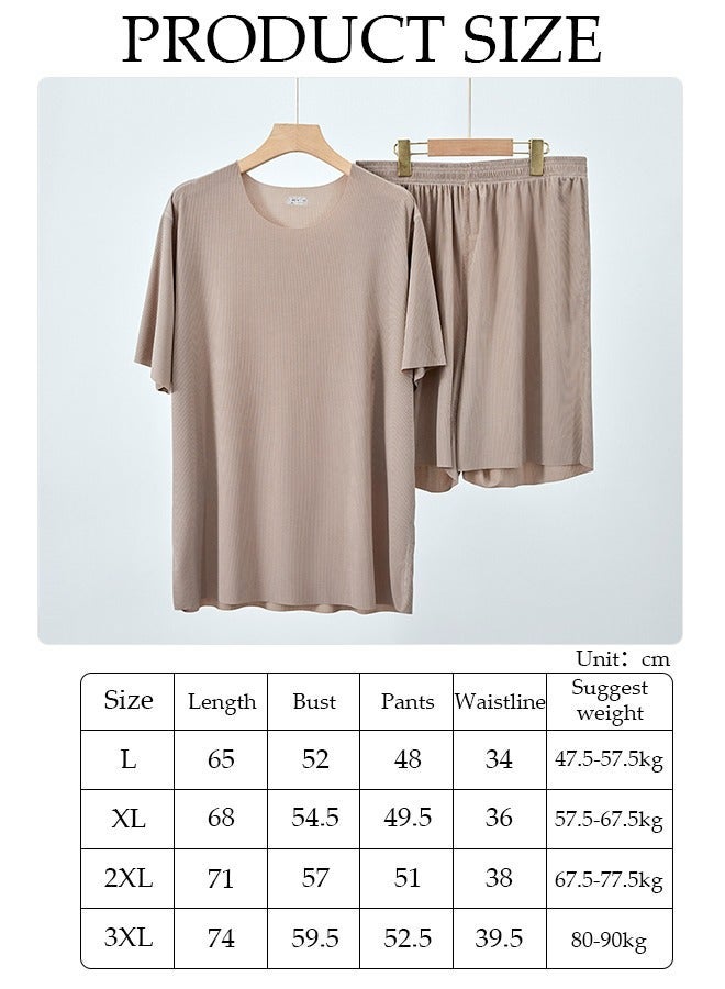 DUNISO Men's Pajamas Set Short Sleeve Summer Relaxed Pajamas Round Neck High Elastic Breathable Thin Pajamas Set - Image 4