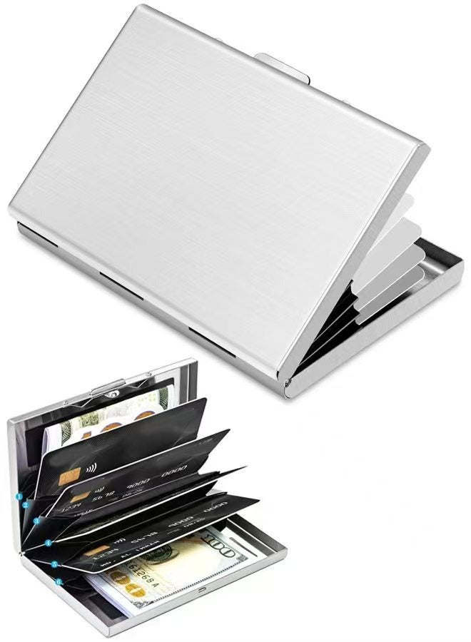 Metal Credit Card Holder, Mini Credit Card Wallet RFID Blocking Slim Metal Hard Case for Women Men(Silver) - Image 1