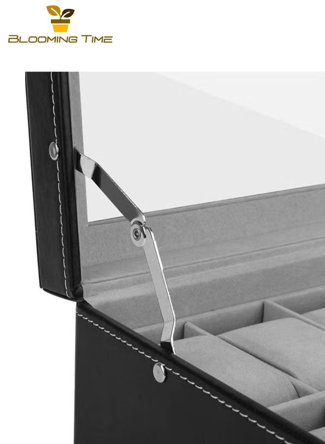 بلومنغ تايم بو الجلود ووتش جمع مربع ، 12 فتحة ووتش مربع والمجوهرات مزيج درج ، الطبقات صعودا وهبوطا ، سهلة لتخزين ، سعة مساحة كبيرة ، للعائلة والأصدقاء - Image 3