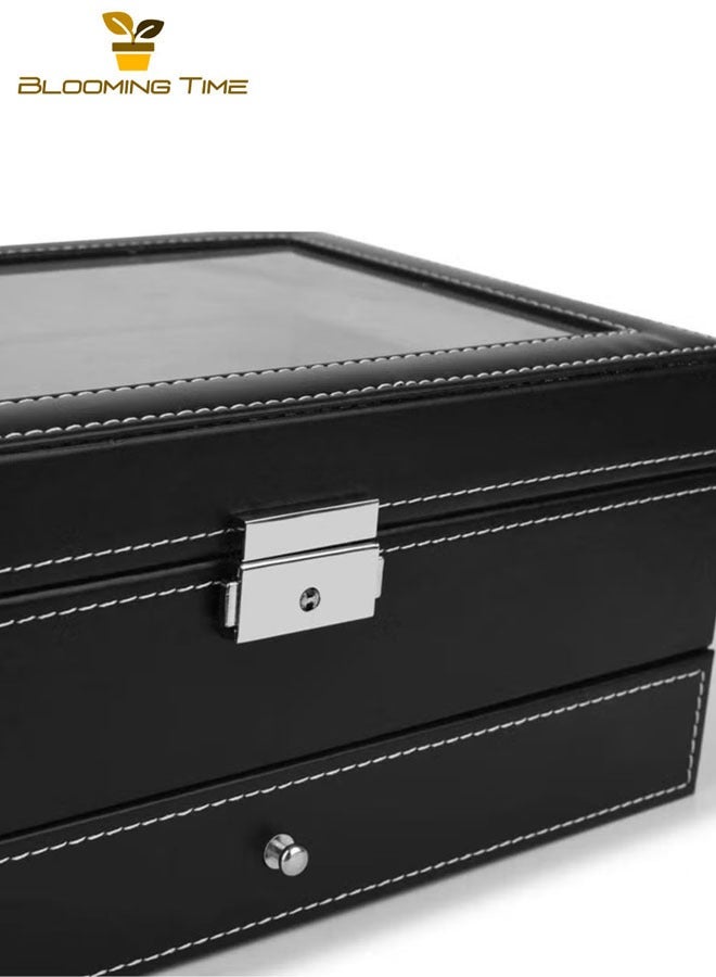 بلومنغ تايم بو الجلود ووتش جمع مربع ، 12 فتحة ووتش مربع والمجوهرات مزيج درج ، الطبقات صعودا وهبوطا ، سهلة لتخزين ، سعة مساحة كبيرة ، للعائلة والأصدقاء - Image 4