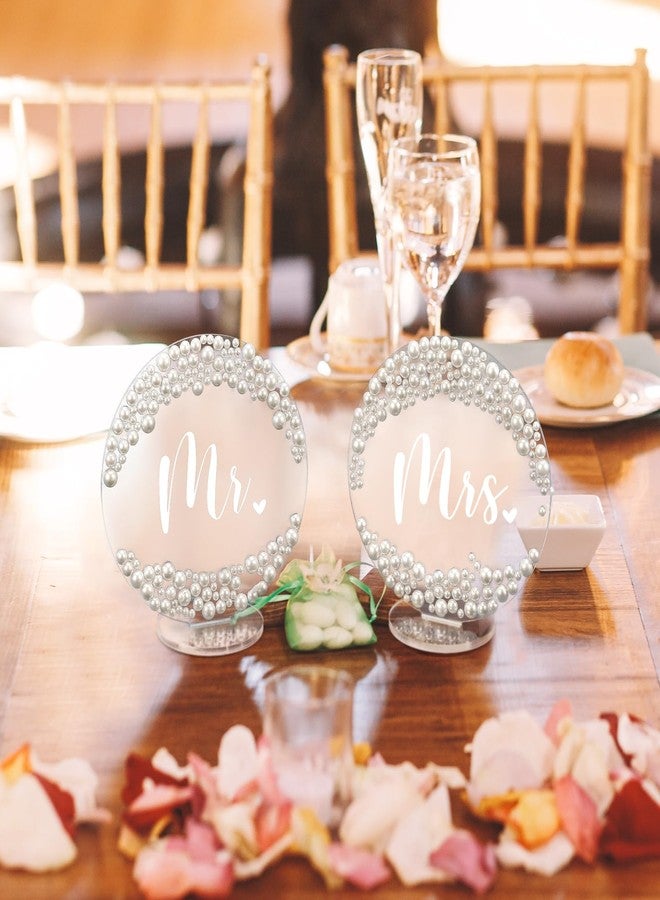 Jingmore 2 Pcs Mr and Mrs Sign for Wedding Sweetheart Table Decorations 6 Inch Acrylic Mr & Mrs Sign Pearl Bride Groom Wedding Centerpieces Head Table Decor for Reception Bridal Shower(Round) - Image 5