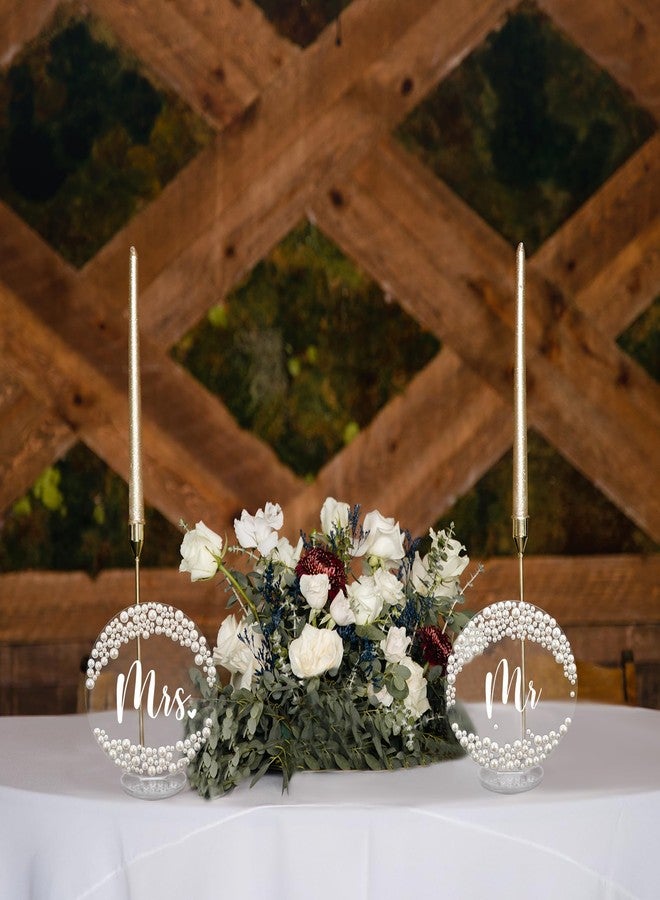 Jingmore 2 Pcs Mr and Mrs Sign for Wedding Sweetheart Table Decorations 6 Inch Acrylic Mr & Mrs Sign Pearl Bride Groom Wedding Centerpieces Head Table Decor for Reception Bridal Shower(Round) - Image 4