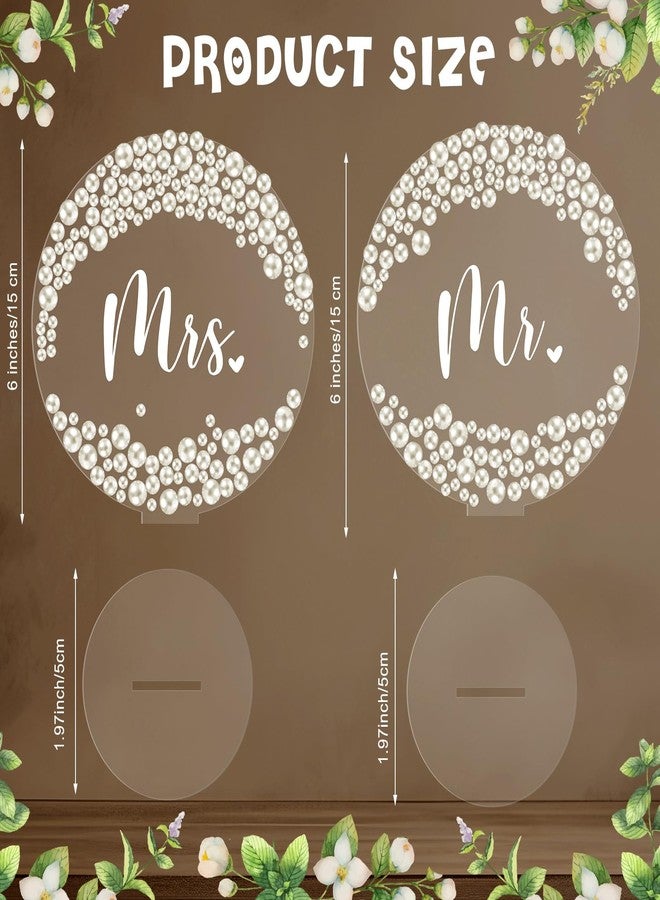 Jingmore 2 Pcs Mr and Mrs Sign for Wedding Sweetheart Table Decorations 6 Inch Acrylic Mr & Mrs Sign Pearl Bride Groom Wedding Centerpieces Head Table Decor for Reception Bridal Shower(Round) - Image 2