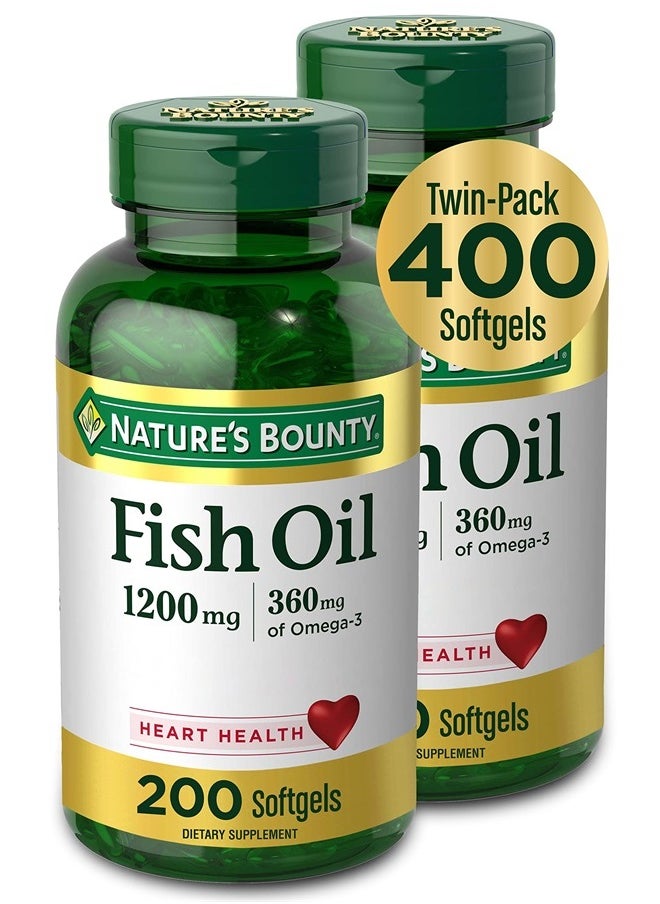 NATURE'S BOUNTY - Fish Oil, Dietary Supplement with 360mg Omega-3, Supports Heart Health, 1200mg, 200 Softgels (Pack of 2) - Image 1