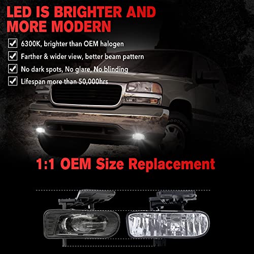 RAMJET4X4 DOT LED Fog Lights Assembly Fog Lamps Replacement Compatible with 1999-2002 GMC Sierra, 2000-2006 GMC Yukon/Yukon XL Pickup Truck, with Bulbs 899 Clear Lens - Image 5