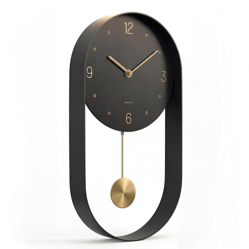 Driini Modern Pendulum Wall Clock - Black and Gold Decorative Wall Clock with Pendulum - Modern Minimalist Metal Wall Clock for Living Room DÃ©cor - Silent Battery Operated Wall Clock - Image 1