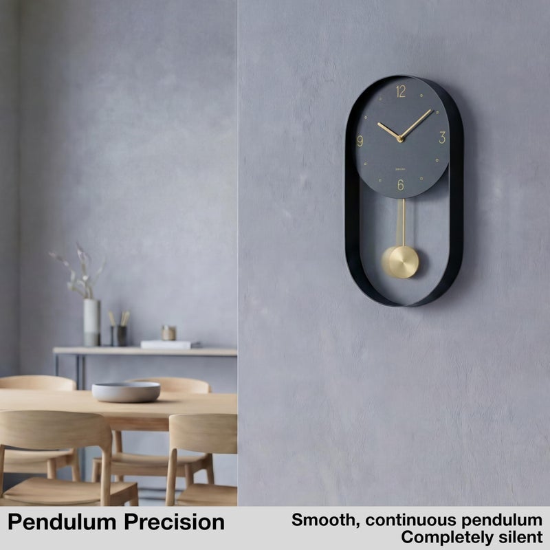 Driini Modern Pendulum Wall Clock - Black and Gold Decorative Wall Clock with Pendulum - Modern Minimalist Metal Wall Clock for Living Room DÃ©cor - Silent Battery Operated Wall Clock - Image 4