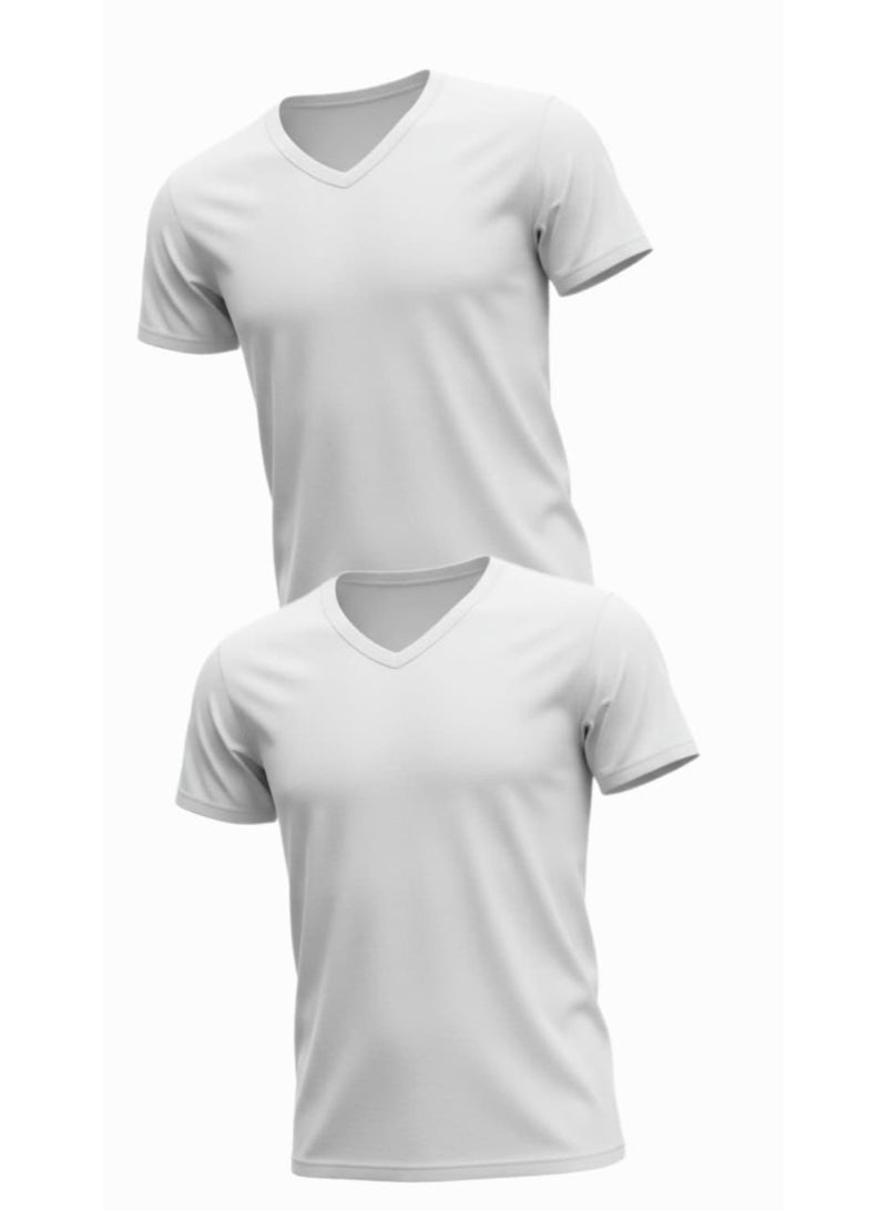 Eiffel Men’s V-Neck Undershirt made from 100% premium Syrian cotton, soft, breathable, and comfortable for everyday wear under shirts and formal clothing. - Image 1
