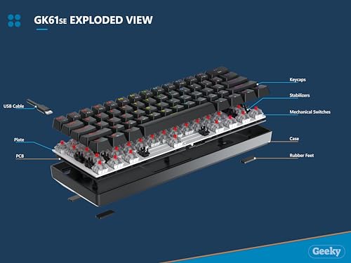 Geeky GK61 SE 60% | Mechanical Gaming Keyboard | 61 Keys Multi Color RGB LED Backlit for PC/Mac Gamer | ANSI US American Layout (White, Mechanical Speed Silver) - Image 3