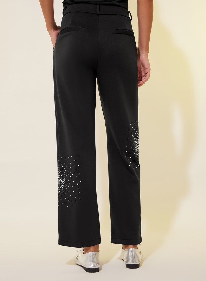 ستايلي بنطلون واسع بكسرات مزين بالخرز الأسود - Image 4