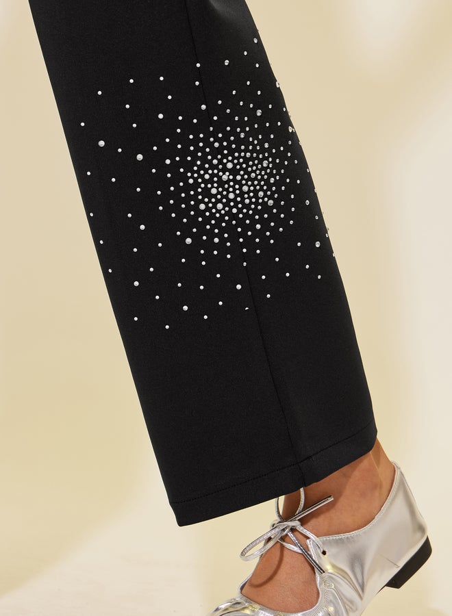 ستايلي بنطلون واسع بكسرات مزين بالخرز الأسود - Image 3