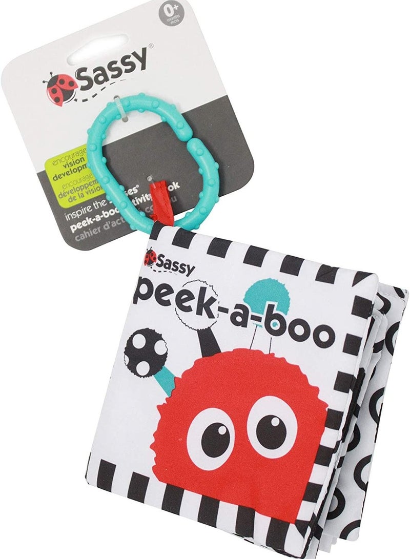 ساسي Sassy Peek-a-Boo Activity Book with Attachable Link for On-The-Go Travel | Black & White | for Ages Newborn and Up - Image 2