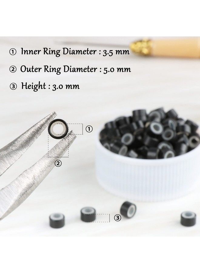 NIACONN 1000Pcs Micro Link Beads 5Mm For Hair Extensions Silicone Lined Beads Micro Link Rings Hair Extensions Tool Black - Image 4