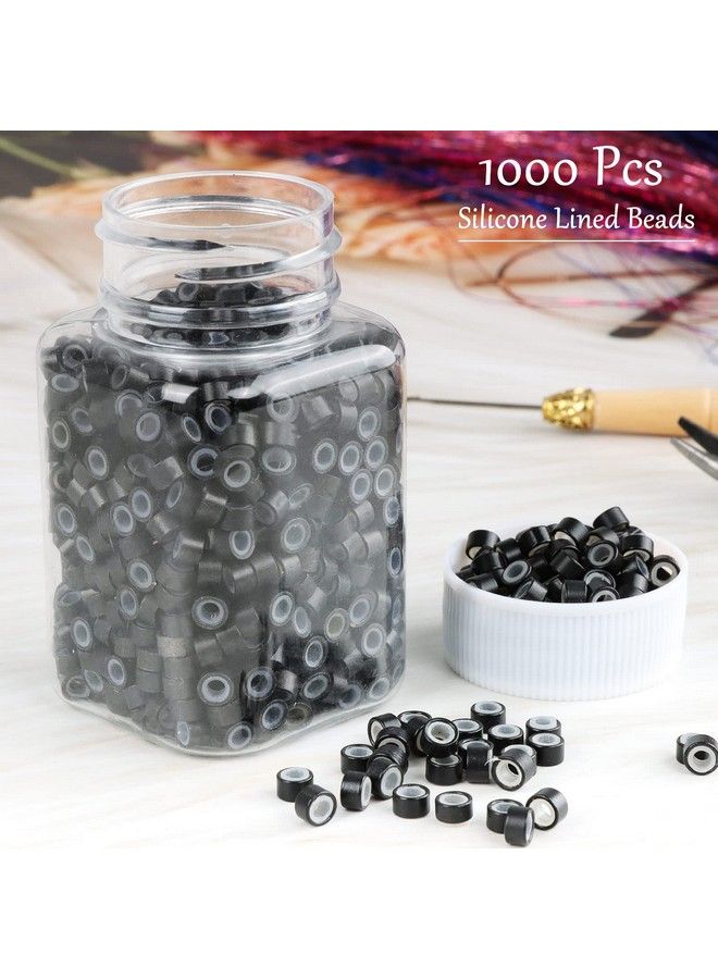 NIACONN 1000Pcs Micro Link Beads 5Mm For Hair Extensions Silicone Lined Beads Micro Link Rings Hair Extensions Tool Black - Image 3