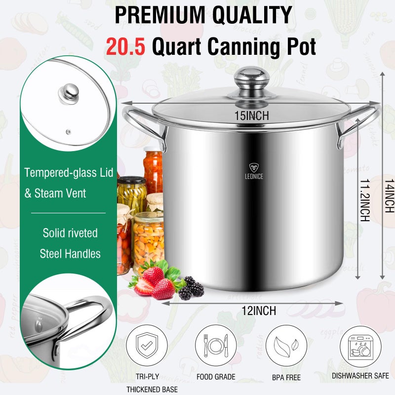 LEONICE Canning Supplies Starter Kit - Water Bath Canning Pot with Rack,Stainless Steel Canner Kit Set Tools: 2pcs Funnels,3 in 1 Lid Lifter,Ladle,Tongs,Silicon Gloves & Accessories Equipment for Beginner - Image 3
