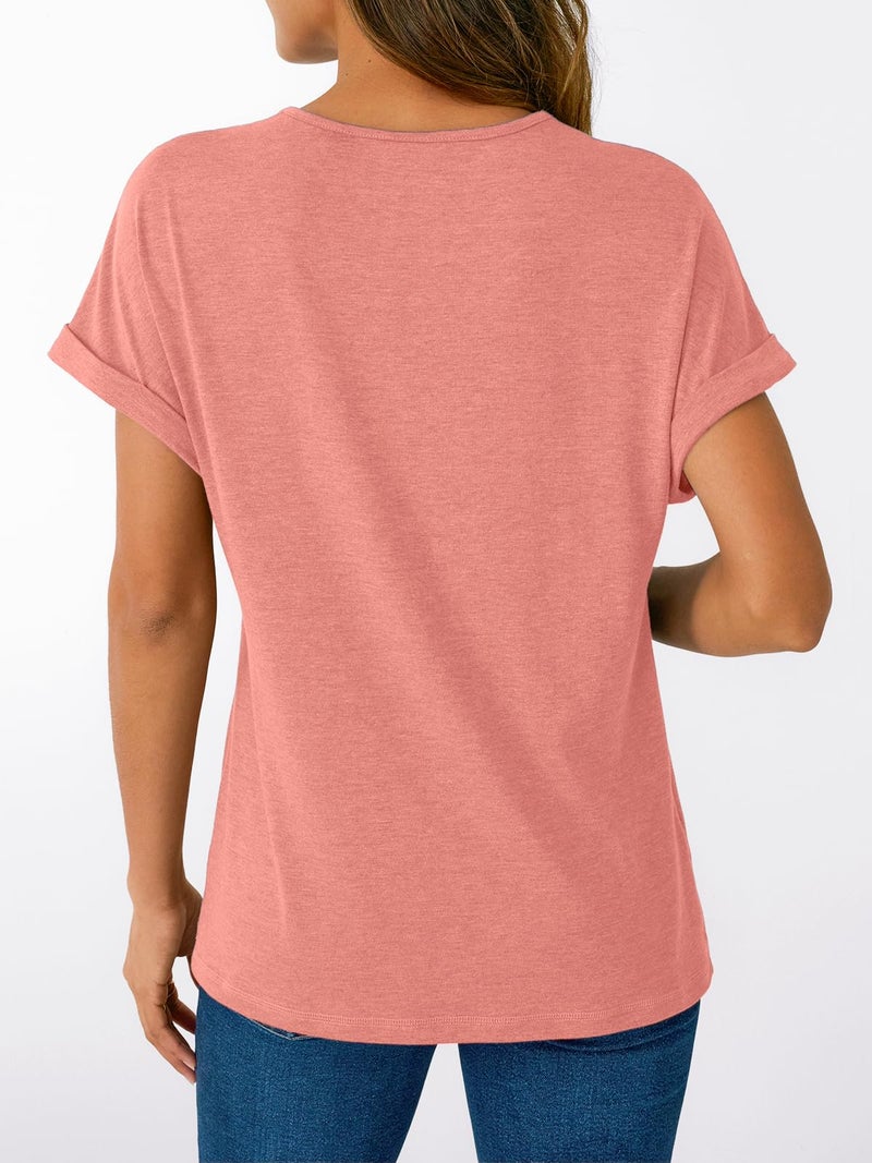 AUTOMET Short Sleeve V Neck T Shirts Womens 2026 Summer Business Casual Henley Tops Cap Sleeve Spring Fashion Clothes Dressy Lightweight Work Tshirts Loose Blouses Cute Outfits Clothing Coral L - Image 4