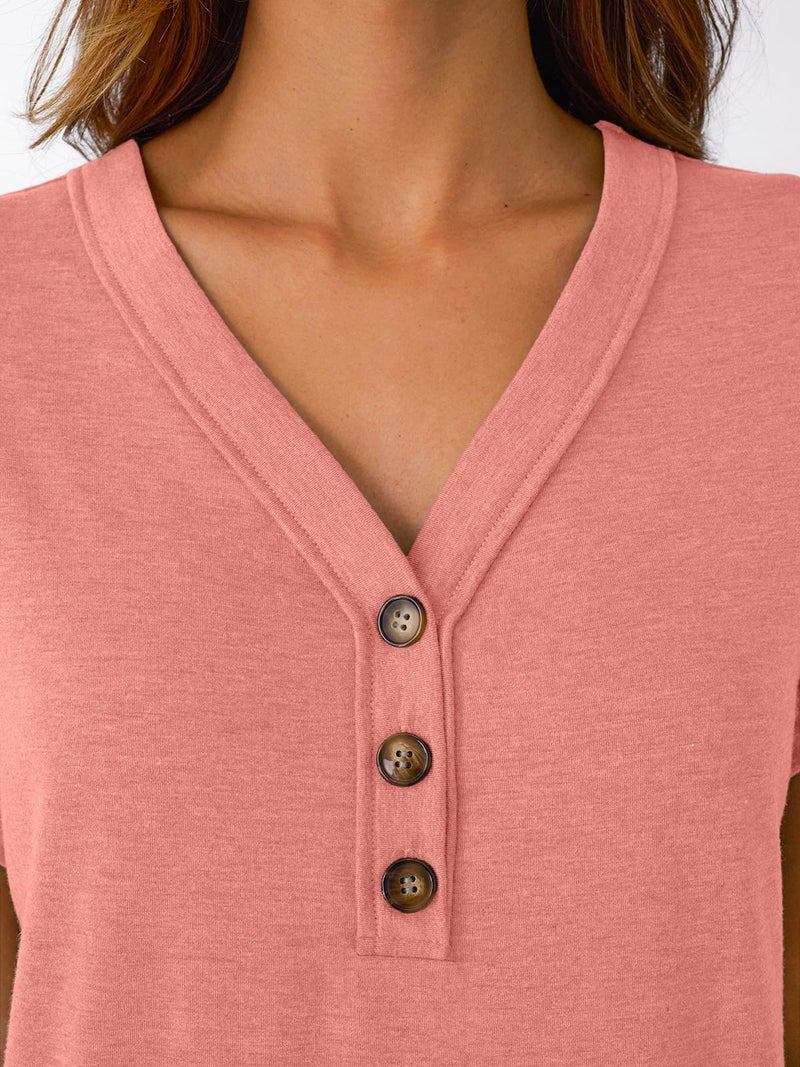 AUTOMET Short Sleeve V Neck T Shirts Womens 2026 Summer Business Casual Henley Tops Cap Sleeve Spring Fashion Clothes Dressy Lightweight Work Tshirts Loose Blouses Cute Outfits Clothing Coral L - Image 5