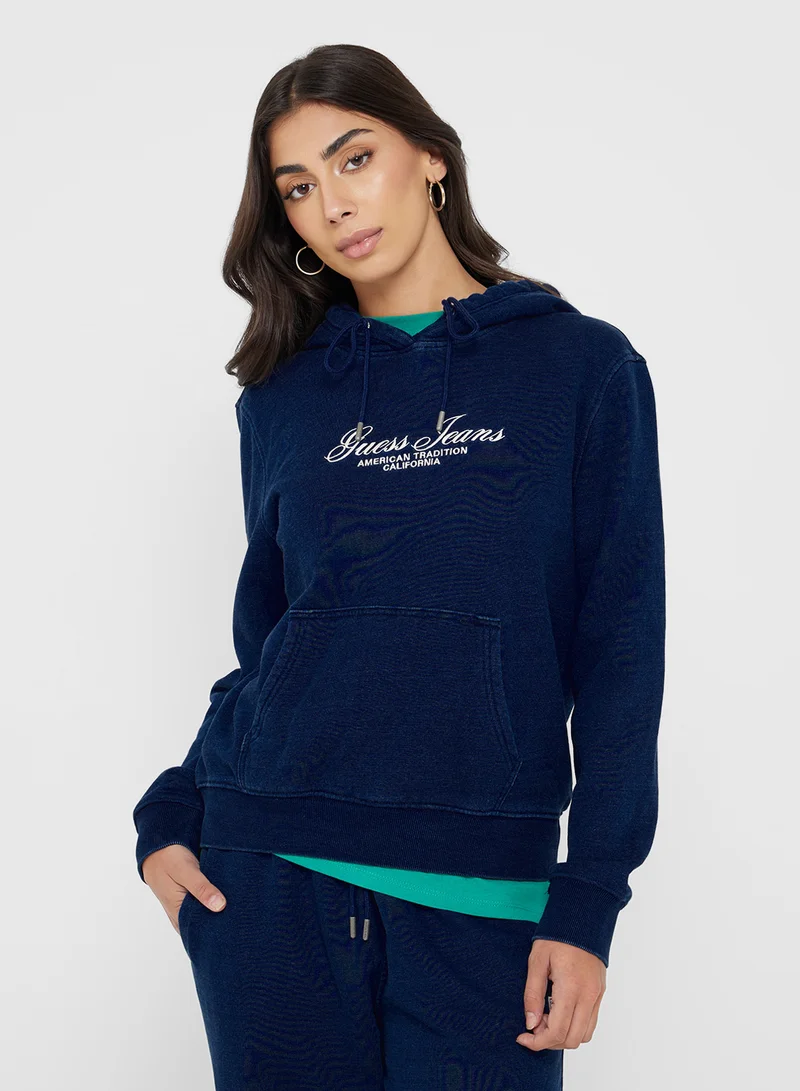 Guess Jeans Logo Detail Drawstring Hoodie