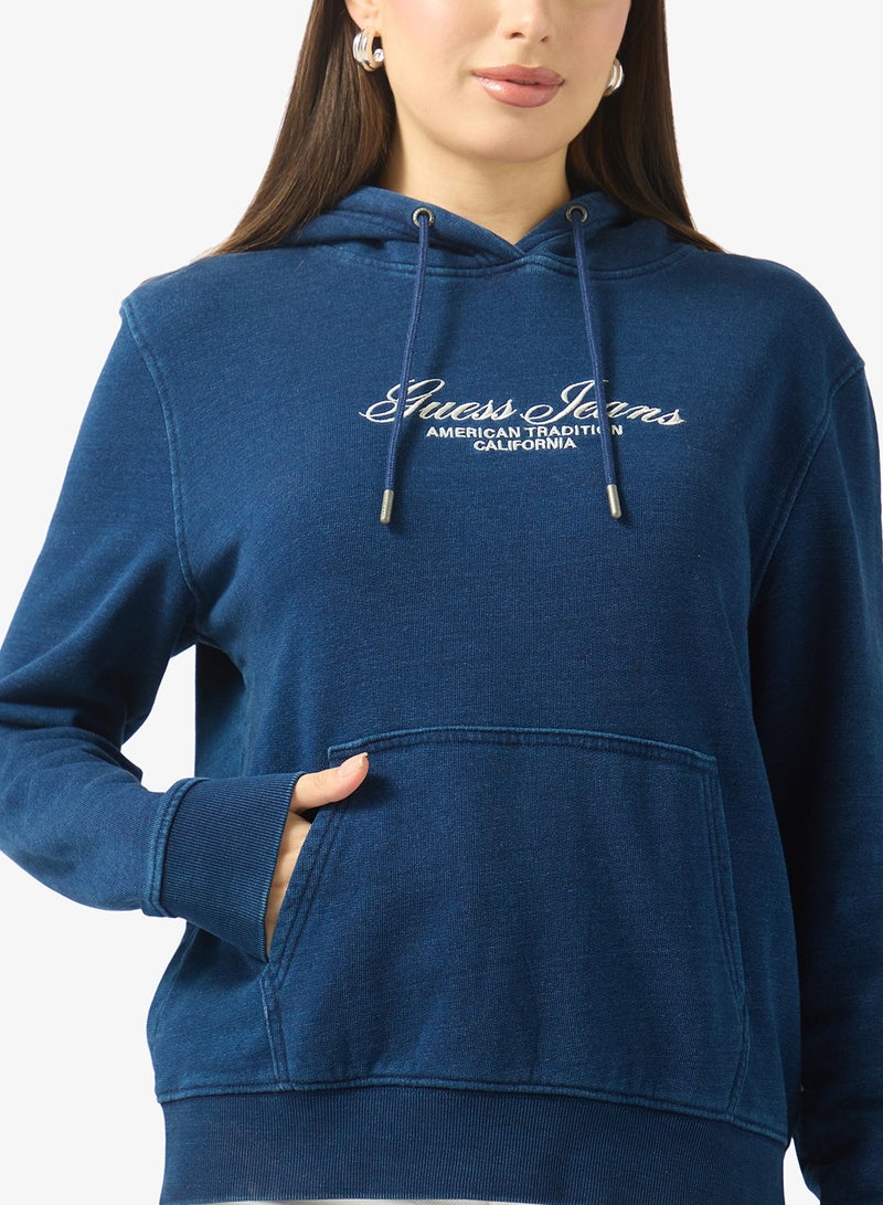 GUESS Logo Detail Drawstring Hoodie - Image 1