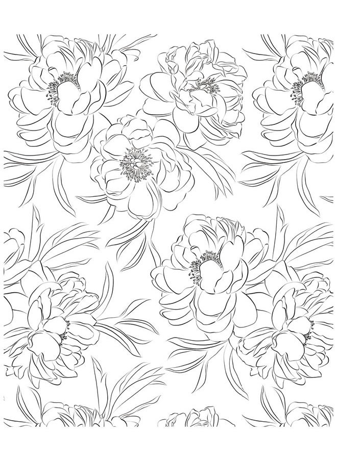 HAOKHOME 932511 Black Wallpaper Peel And Stick Removable Sketch Floral Black/White Vinyl Stick On Mural 17.7In X 9.8Ft  - Image 1