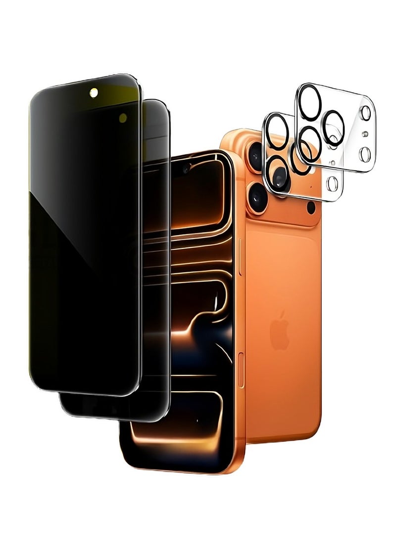 Mlbose iPhone 17 Pro Max Privacy Tempered Glass Anti-Spy 2+2 Pack with Camera Lens Tempered Glass 9H Hardness Anti-Glare Case Friendly Privacy 17 Pro Max - Image 1