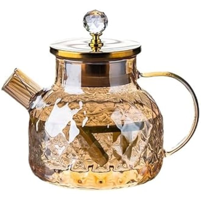 Tazweeq 34 Oz1000Ml Glass Teapot Stovetop Borosilicate Clear Tea Kettle With Bamboo Lid Teapot With Removable Stainless Steel Tea Strainer Teapot For Camping And Travel - Image 1