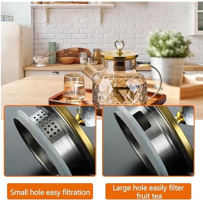 Tazweeq 34 Oz1000Ml Glass Teapot Stovetop Borosilicate Clear Tea Kettle With Bamboo Lid Teapot With Removable Stainless Steel Tea Strainer Teapot For Camping And Travel - Image 4
