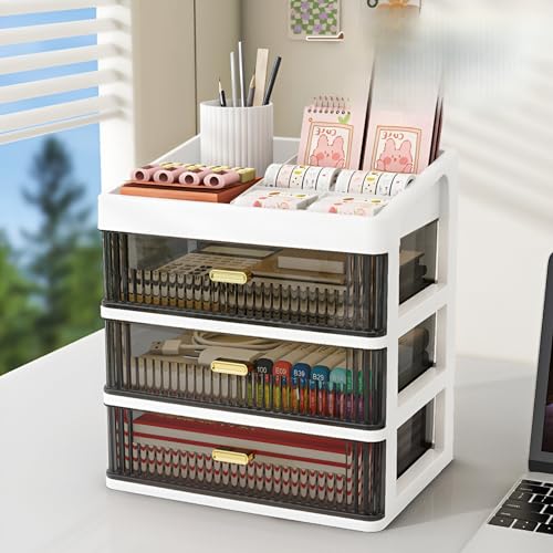 HoopVool Desk Makeup Organizer, Plastic Storage Box with Sliding Drawer, Stylish Display Case for Cosmetics, Lotion, Nail Polish,Brushes,and Jewelry (1 - Layer, Cream) - Image 4