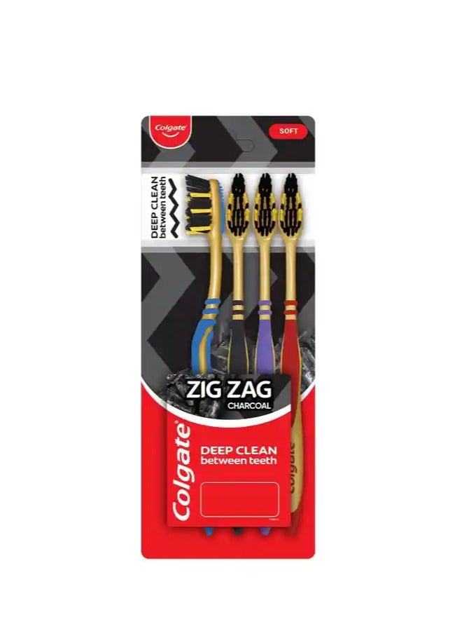 Colgate ZigZag Charcoal Soft Bristle Manual Toothbrush (Pack of 4 Pcs) - Image 1