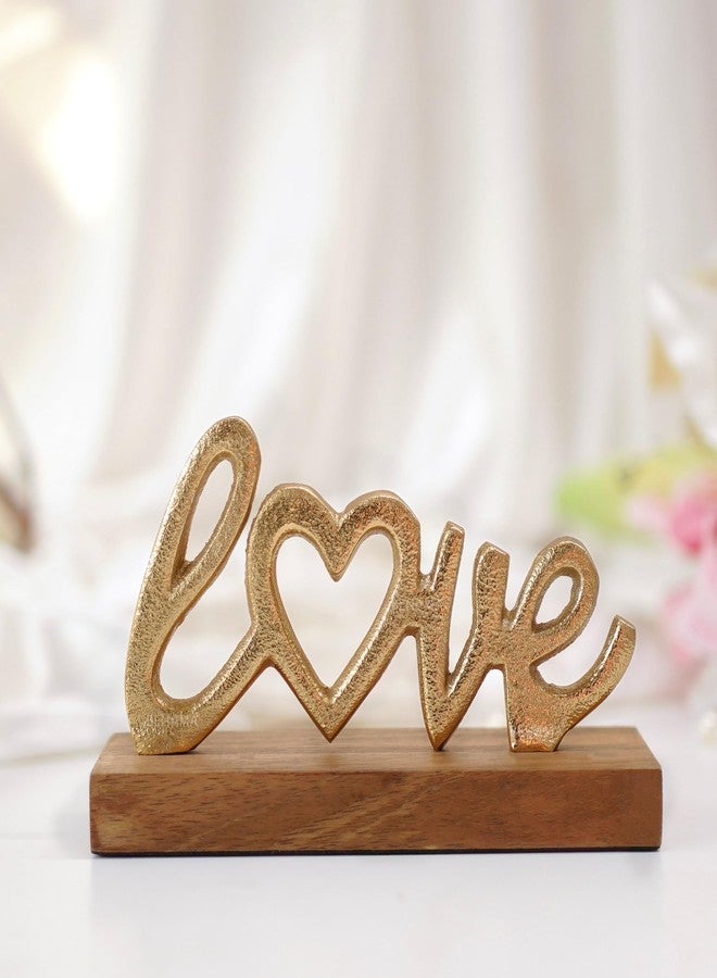 BEHOMA Sign Decor | Word Showpiece for Living Room | Wooden Base Metal Sign | Housewarming Gift & Decoration Items for Living Room | Tabletop Desk Shelf Decoration | Gold (Love) - Image 1