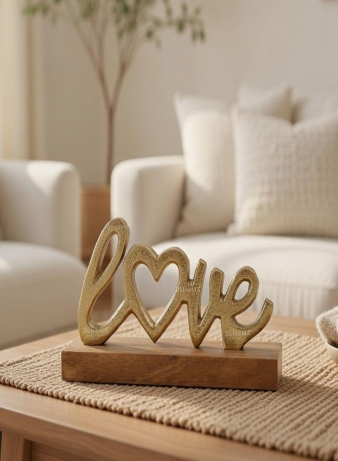 BEHOMA Sign Decor | Word Showpiece for Living Room | Wooden Base Metal Sign | Housewarming Gift & Decoration Items for Living Room | Tabletop Desk Shelf Decoration | Gold (Love) - Image 2