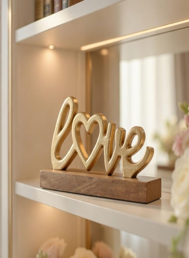 BEHOMA Sign Decor | Word Showpiece for Living Room | Wooden Base Metal Sign | Housewarming Gift & Decoration Items for Living Room | Tabletop Desk Shelf Decoration | Gold (Love) - Image 3