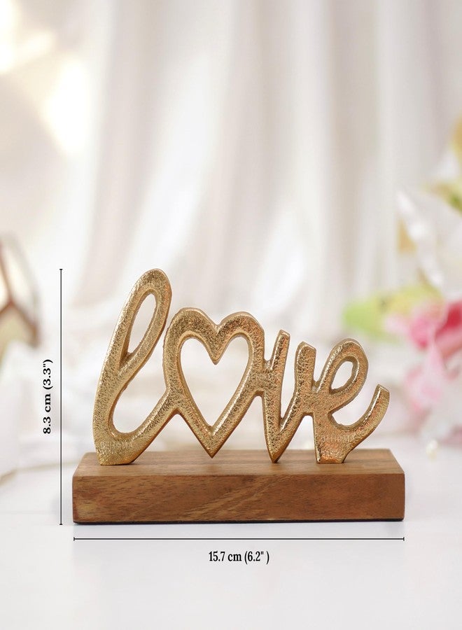 BEHOMA Sign Decor | Word Showpiece for Living Room | Wooden Base Metal Sign | Housewarming Gift & Decoration Items for Living Room | Tabletop Desk Shelf Decoration | Gold (Love) - Image 4
