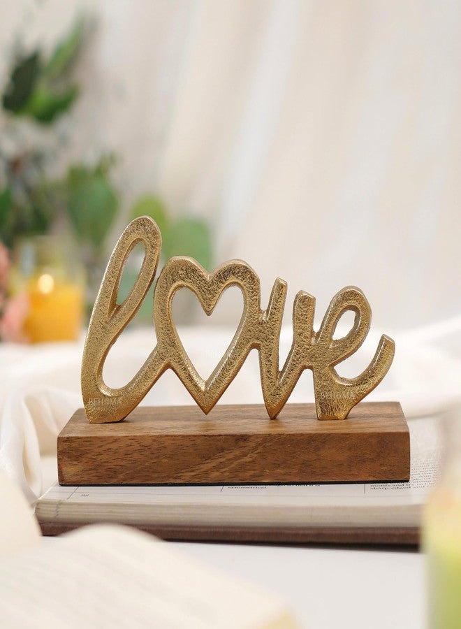 BEHOMA Sign Decor | Word Showpiece for Living Room | Wooden Base Metal Sign | Housewarming Gift & Decoration Items for Living Room | Tabletop Desk Shelf Decoration | Gold (Love) - Image 5