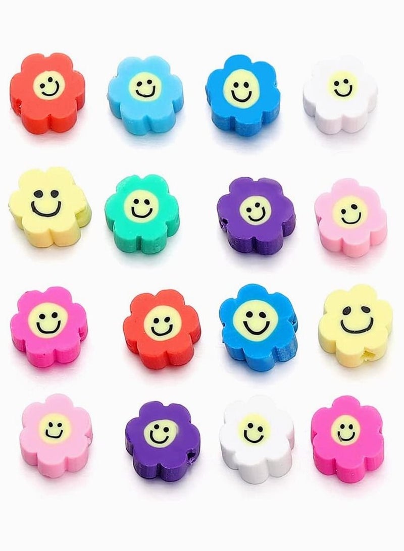 SYOSI Beads Mixed Sun Flower Smiley Polymer Clay Spacer Beads for Women Girls Jewelry Making DIY Bracelet Necklace Hair Clip Accessories, Smiley Face Beads 10mm Polymer Clay Color Mixed 50pcs - Image 1