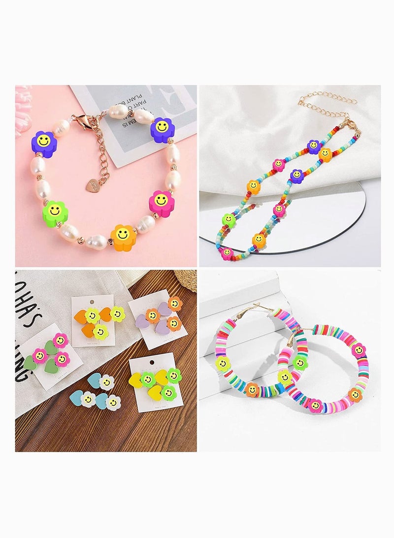 SYOSI Beads Mixed Sun Flower Smiley Polymer Clay Spacer Beads for Women Girls Jewelry Making DIY Bracelet Necklace Hair Clip Accessories, Smiley Face Beads 10mm Polymer Clay Color Mixed 50pcs - Image 4