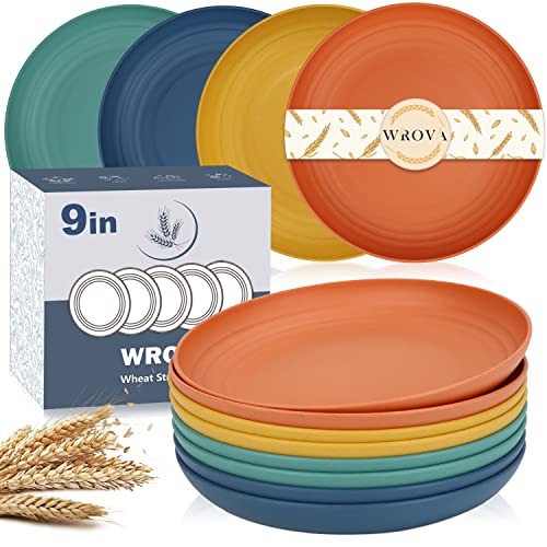 Wrova Wheat Straw Plates  9 Inch Unbreakable Dinner Plates Set of 8  Dishwasher  Microwave Safe Plastic Plates Reusable  Lightweight Plates for kitchencamping Colorful Series