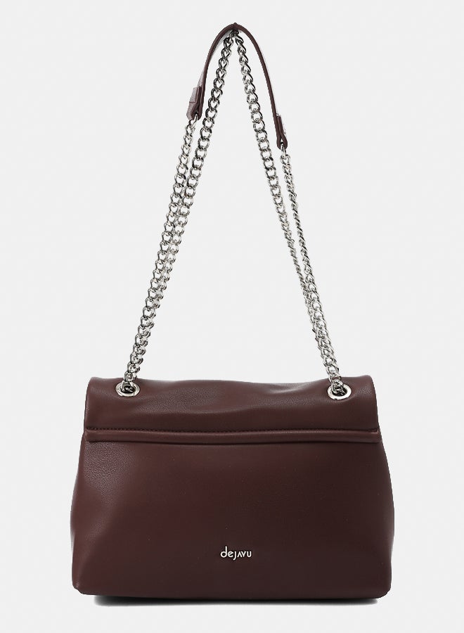 Dejavu BAGS LID-DVTX-018 Burgundy Studded With Chain Handle Shoulder Bag For Women, UN - Image 3