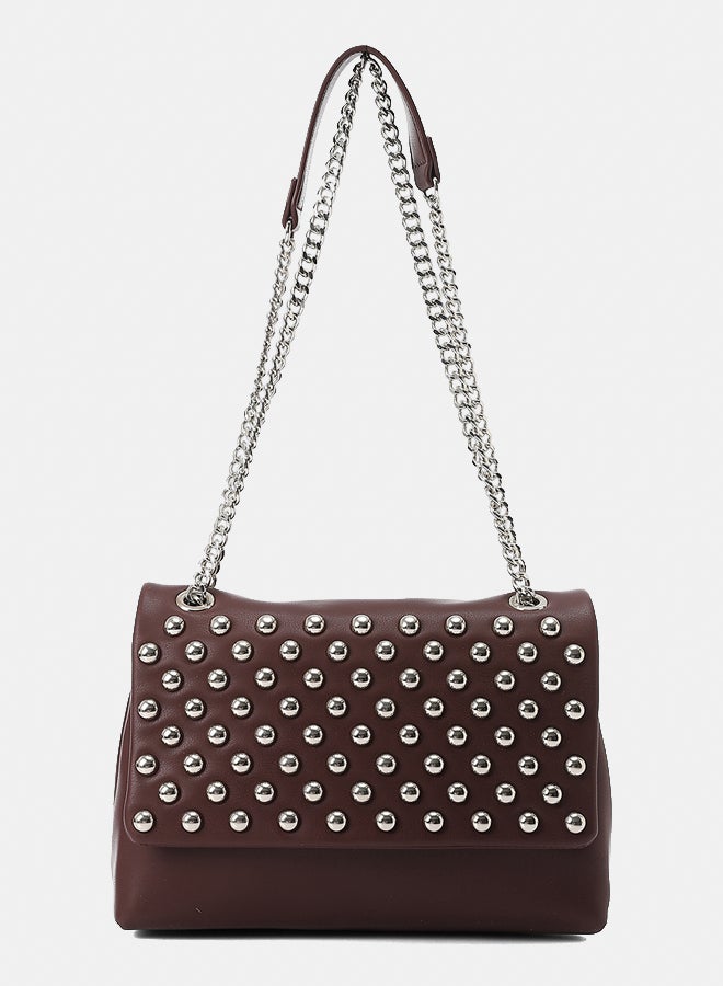 Dejavu BAGS LID-DVTX-018 Burgundy Studded With Chain Handle Shoulder Bag For Women, UN - Image 1
