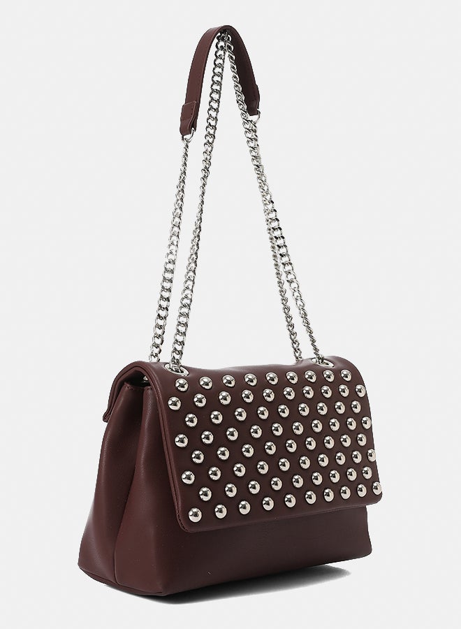 Dejavu BAGS LID-DVTX-018 Burgundy Studded With Chain Handle Shoulder Bag For Women, UN - Image 2