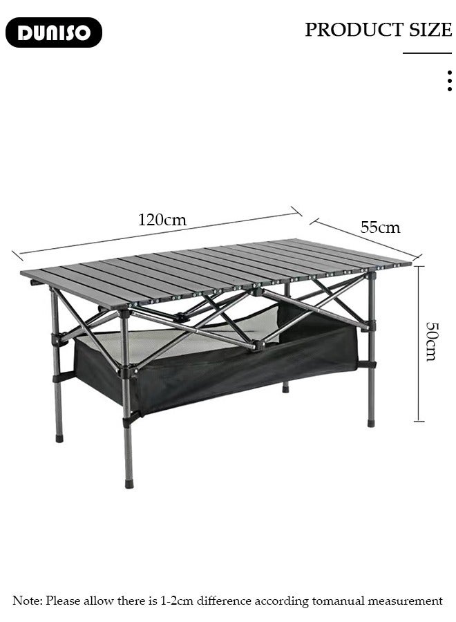 DUNISO Folding Outdoor Camping Table, Portable Picnic Camping Table  with Storage Pocket, Aluminum Roll-up Table with Easy Carrying Bag for Indoor,Outdoor,Camping, Beach,Backyard, BBQ, Party, Patio, Picnic(120 * 55 * 50cm) - Image 2