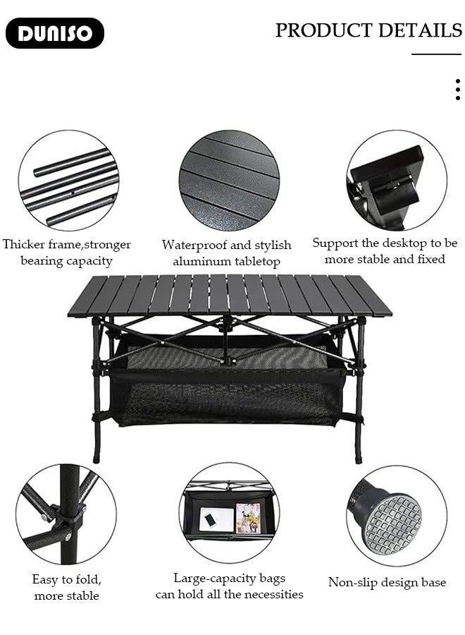 DUNISO Folding Outdoor Camping Table, Portable Picnic Camping Table  with Storage Pocket, Aluminum Roll-up Table with Easy Carrying Bag for Indoor,Outdoor,Camping, Beach,Backyard, BBQ, Party, Patio, Picnic(120 * 55 * 50cm) - Image 4