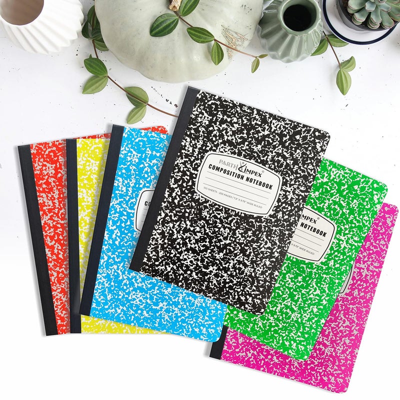 PARTH iMPEX 12 Pack Bulk Composition Notebooks Wide Ruled, 200 Pages (100 Sheets), 9-3/4 x 7-1/2, Hard Cover Wide Ruled Notebooks in 6 Assorted Colors, Composition Notebook For School College Office - Image 3