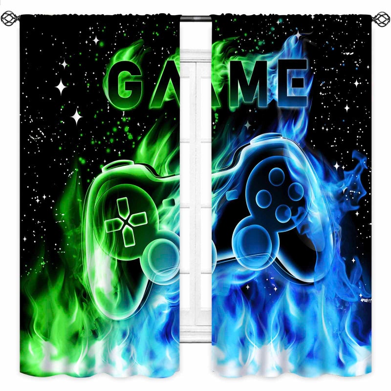 Lnepty Gamer Curtains for Boys Room,Blue Flame Video Gamer for Boys Kids Teen Bedroom Window Treatment,Outer Space Gaming Game Controller Nursery Living Room Drapes 2 Panel Sets,42X45 Inch - Image 3