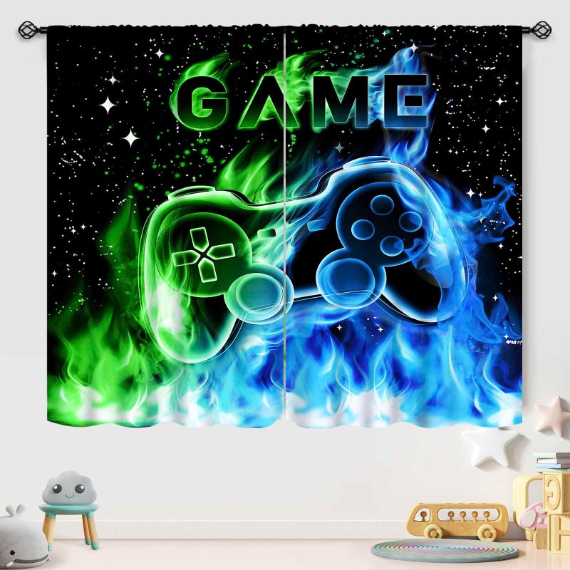 Lnepty Gamer Curtains for Boys Room,Blue Flame Video Gamer for Boys Kids Teen Bedroom Window Treatment,Outer Space Gaming Game Controller Nursery Living Room Drapes 2 Panel Sets,42X45 Inch - Image 4