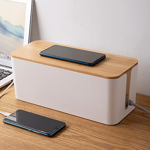 TIPAKKA Desk Organizer for Office Hone Work Place use Cable Wire Organizer 325 13 135 White Wooden Type lid Medium White - Image 1