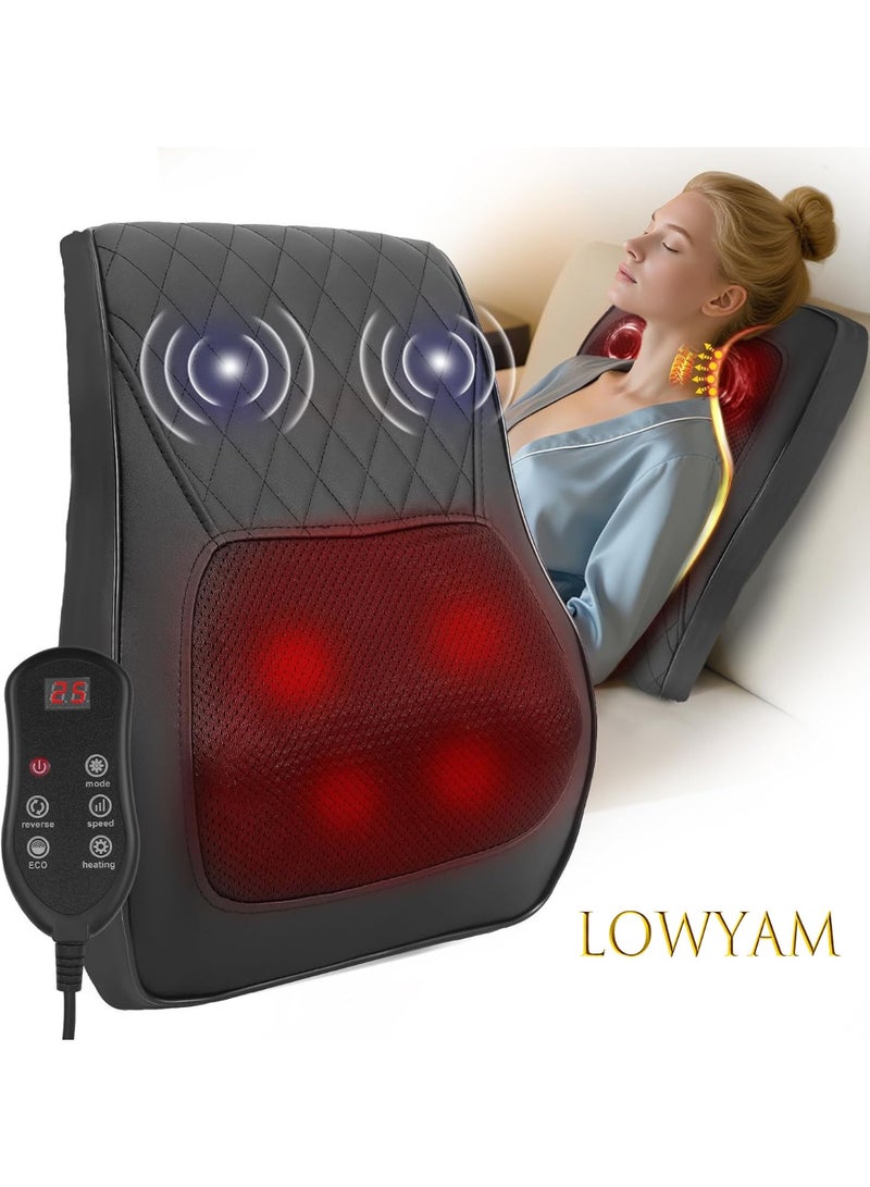 لويام مسالك الظهر مع وسادة تدليك العجن ثلاثية الأبعاد للحرارة للرقبة الخلفية الكتف تخفيف ألم الساق الأنسجة العميقة مثالية للمكتب المنزلي واستخدام السيارة - Image 1