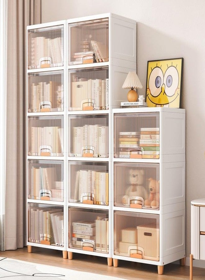 Riderev صندوق تخزين ملابس قابل للتكديس من Riderev SpaceOrganizer، سلال رفوف ملابس قابلة للطي، حاويات مكعبات قابلة للطي، للمكاتب وغرف النوم والحمامات (6 قطع - كبير، رف خزانة - (باب واحد شفاف)) - Image 1